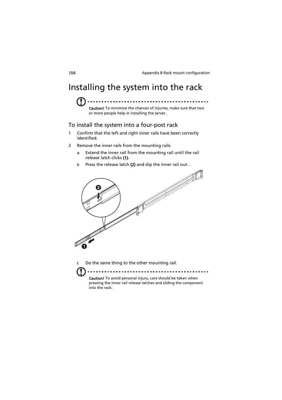 Installing the system into the rack | Acer AW2000h-AW170h User Manual | Page 120 / 160