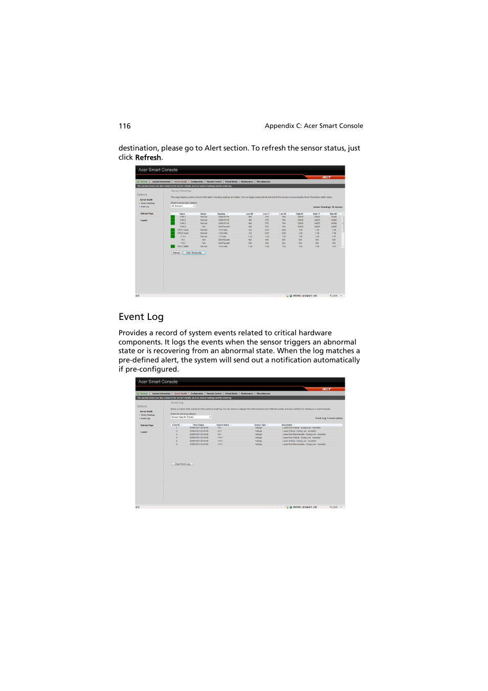 Event log | Acer AW2000h-AW170h User Manual | Page 132 / 160