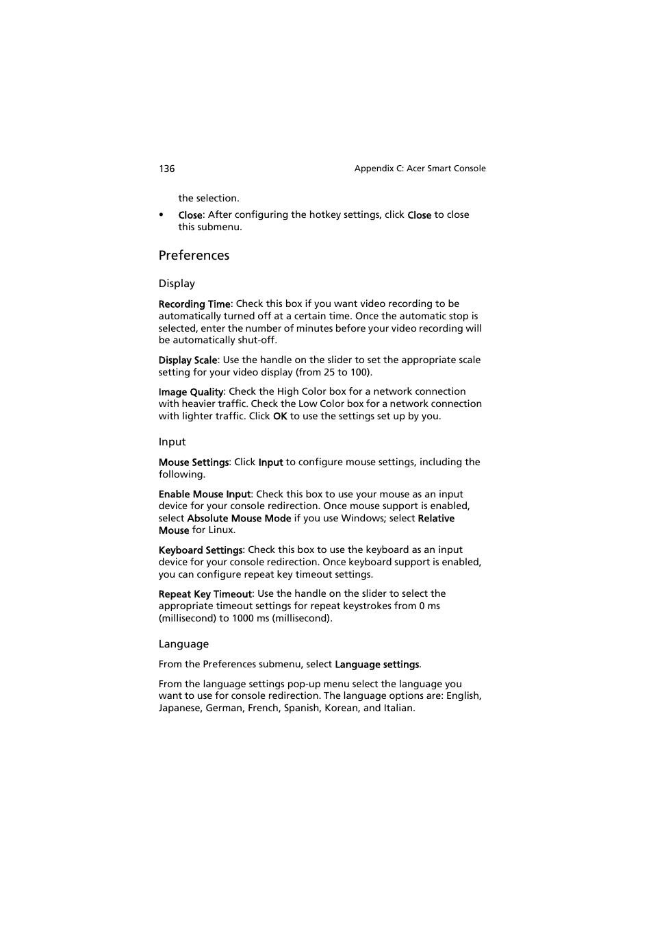 Preferences | Acer AW2000h-AW170h User Manual | Page 152 / 160
