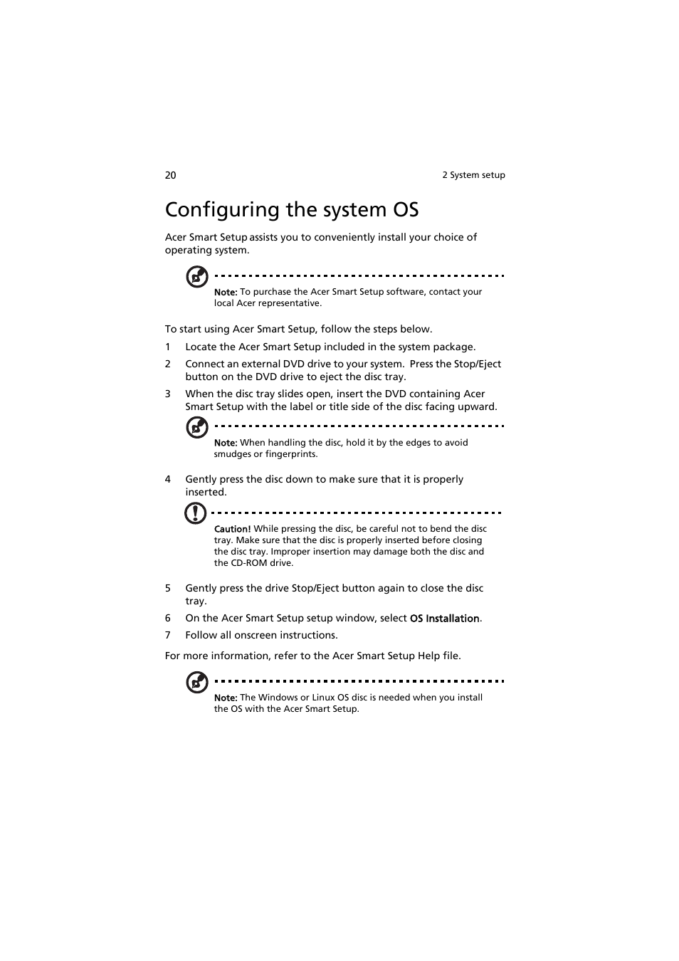 Configuring the system os | Acer AW2000h-AW170h User Manual | Page 36 / 160