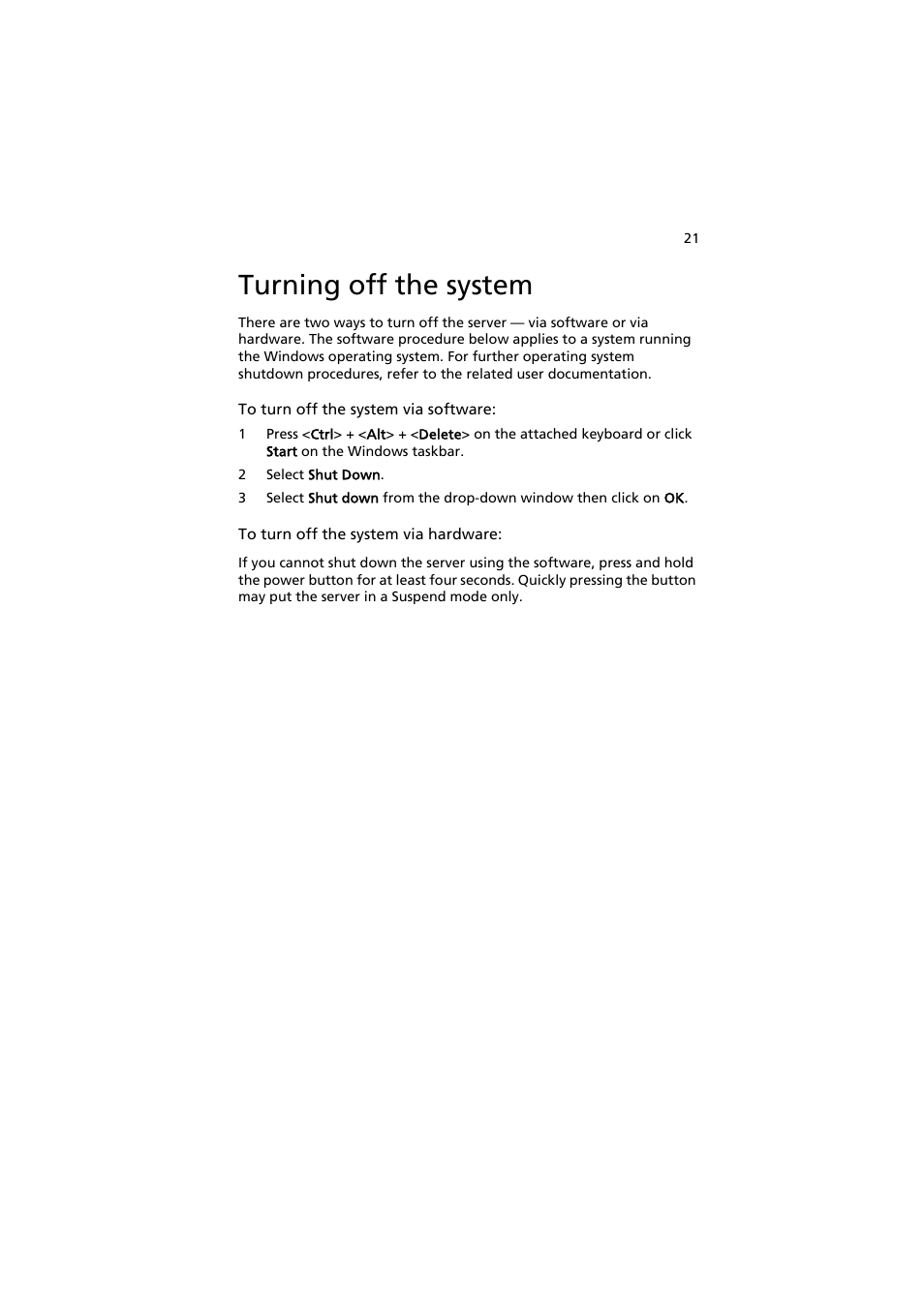 Turning off the system | Acer AW2000h-AW170h User Manual | Page 37 / 160