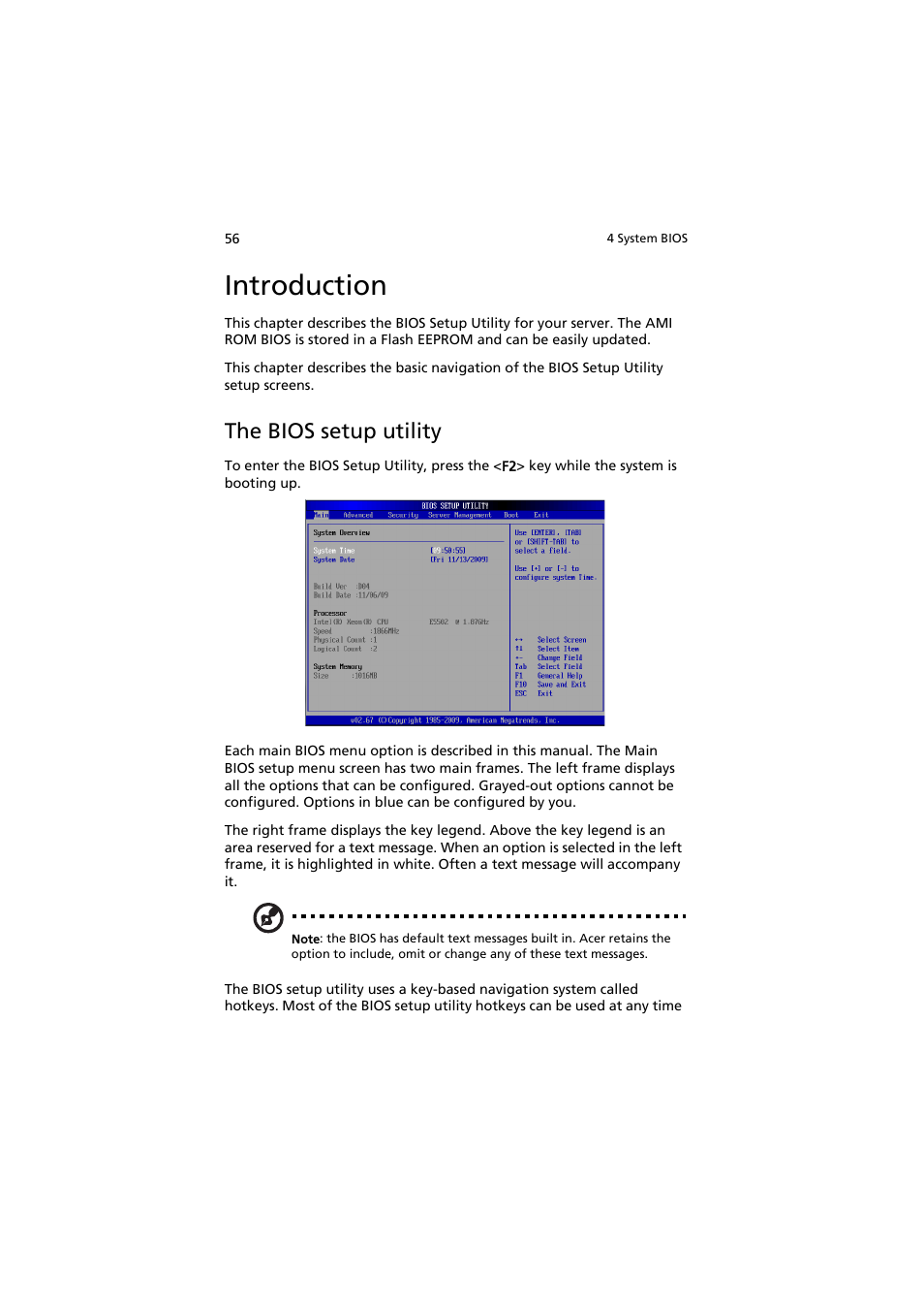 Introduction, The bios setup utility | Acer AW2000h-AW170h User Manual | Page 72 / 160