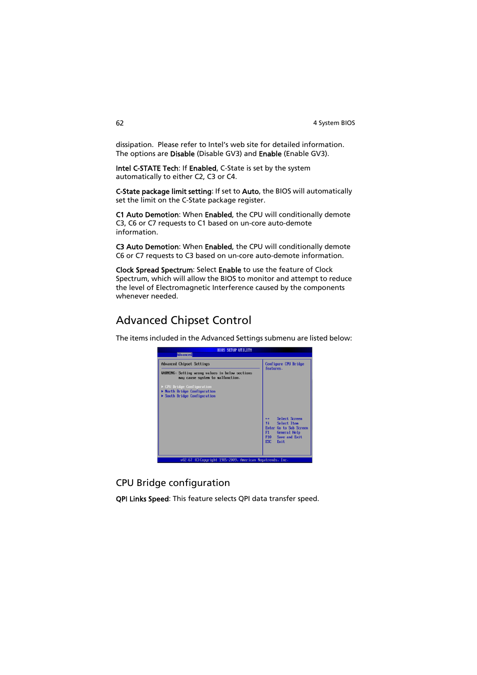 Advanced chipset control, Cpu bridge configuration | Acer AW2000h-AW170h User Manual | Page 78 / 160