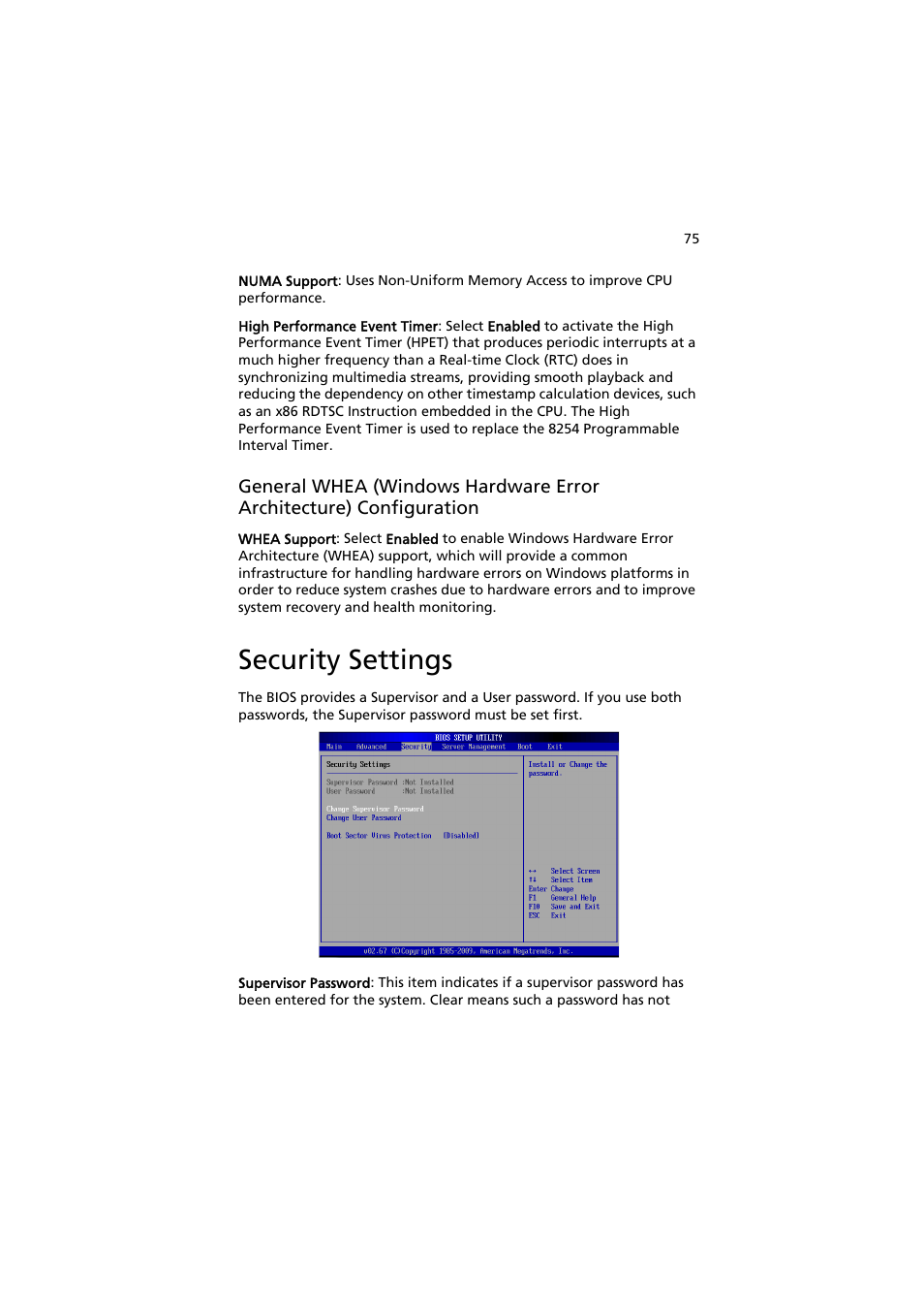 Security settings | Acer AW2000h-AW170h User Manual | Page 91 / 160