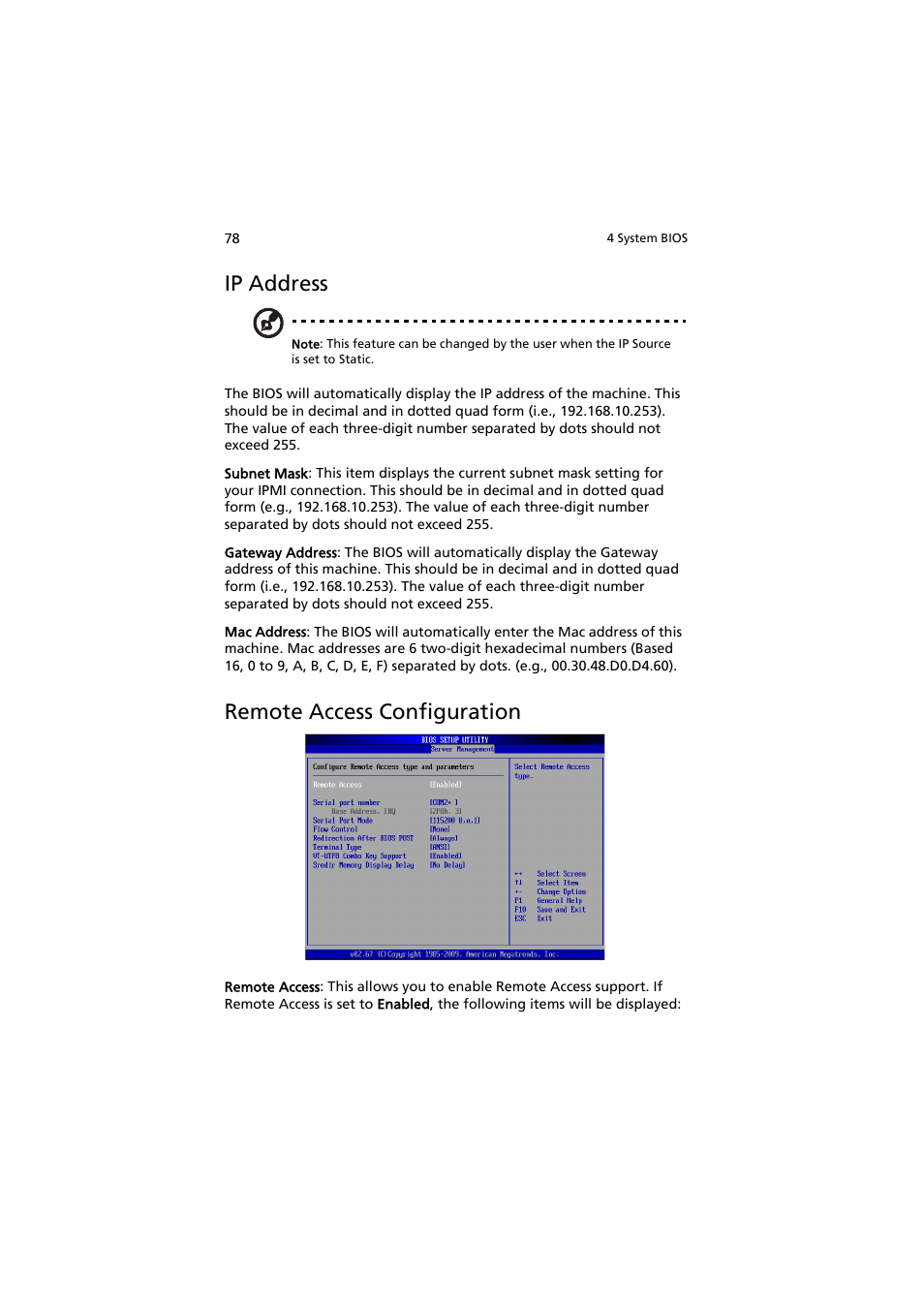 Ip address, Remote access configuration | Acer AW2000h-AW170h User Manual | Page 94 / 160