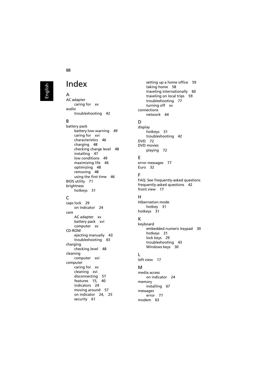 Index | Acer Aspire 8920G User Manual | Page 108 / 109