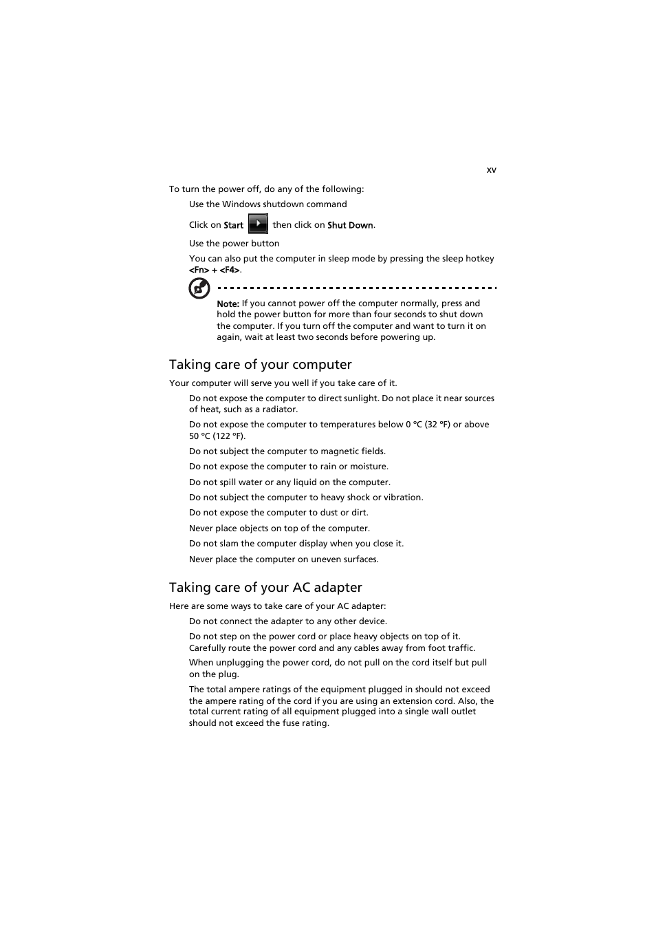 Taking care of your computer, Taking care of your ac adapter | Acer Aspire 8920G User Manual | Page 15 / 109