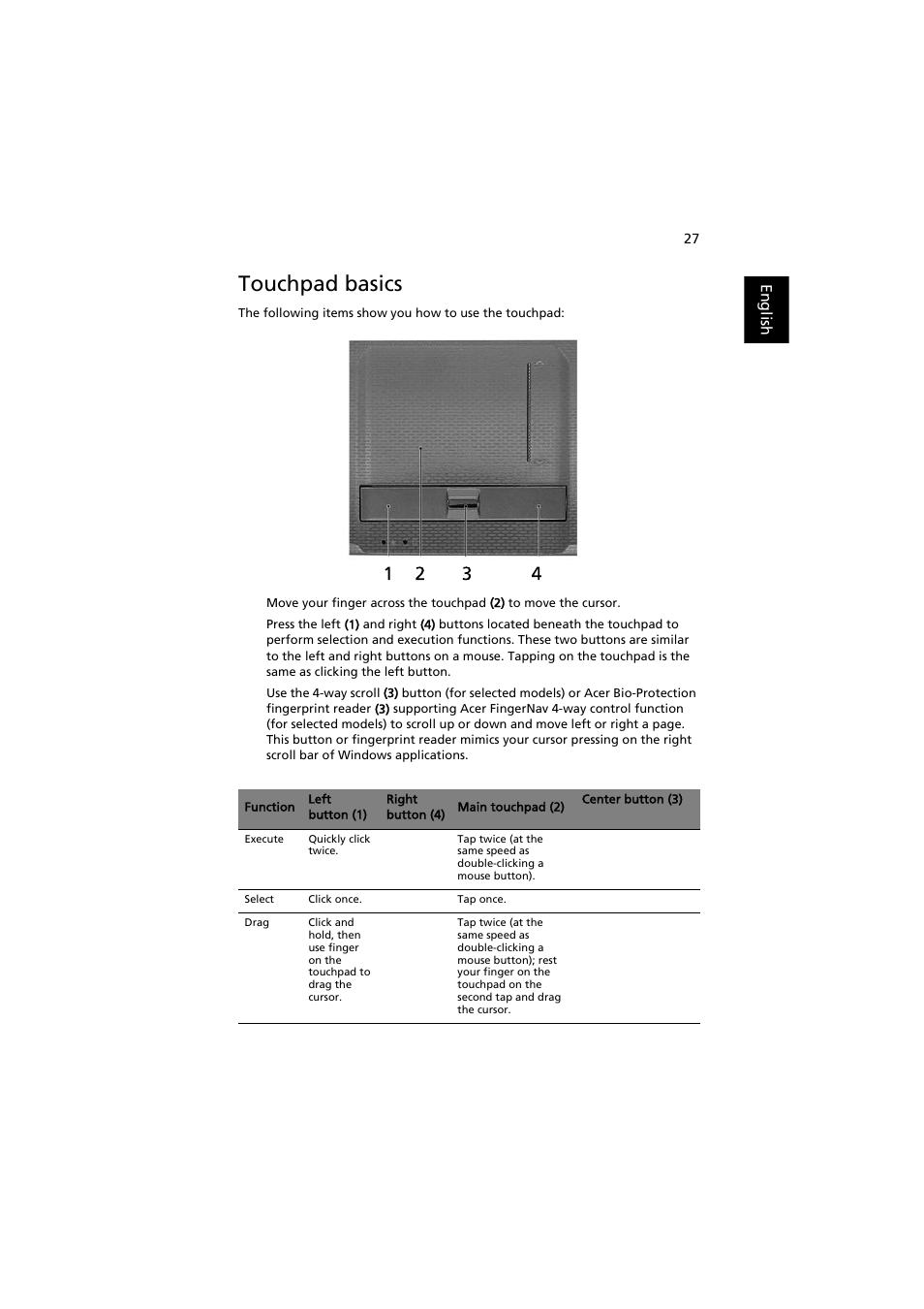 Touchpad basics | Acer Aspire 8920G User Manual | Page 47 / 109