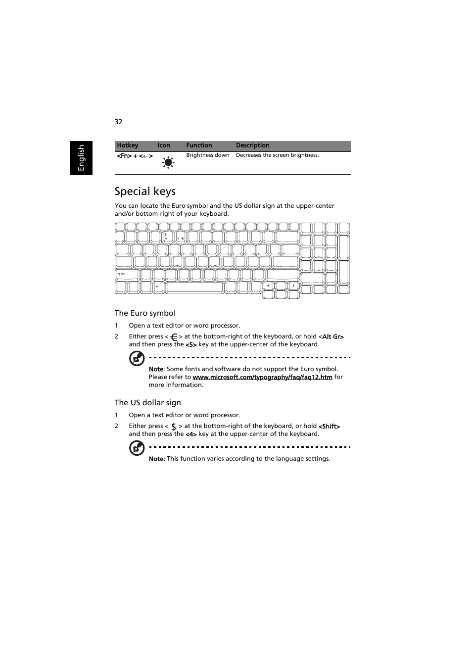 Special keys | Acer Aspire 8920G User Manual | Page 52 / 109