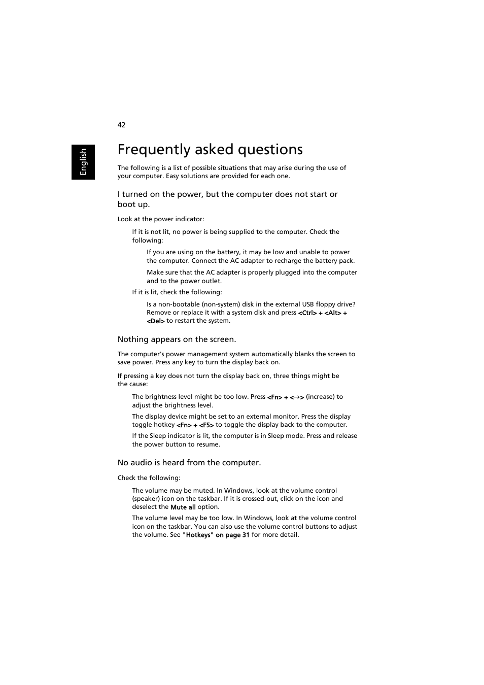 Frequently asked questions | Acer Aspire 8920G User Manual | Page 62 / 109