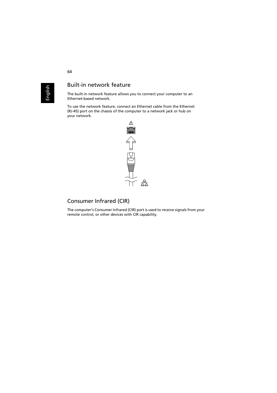 Built-in network feature, Consumer infrared (cir) | Acer Aspire 8920G User Manual | Page 84 / 109