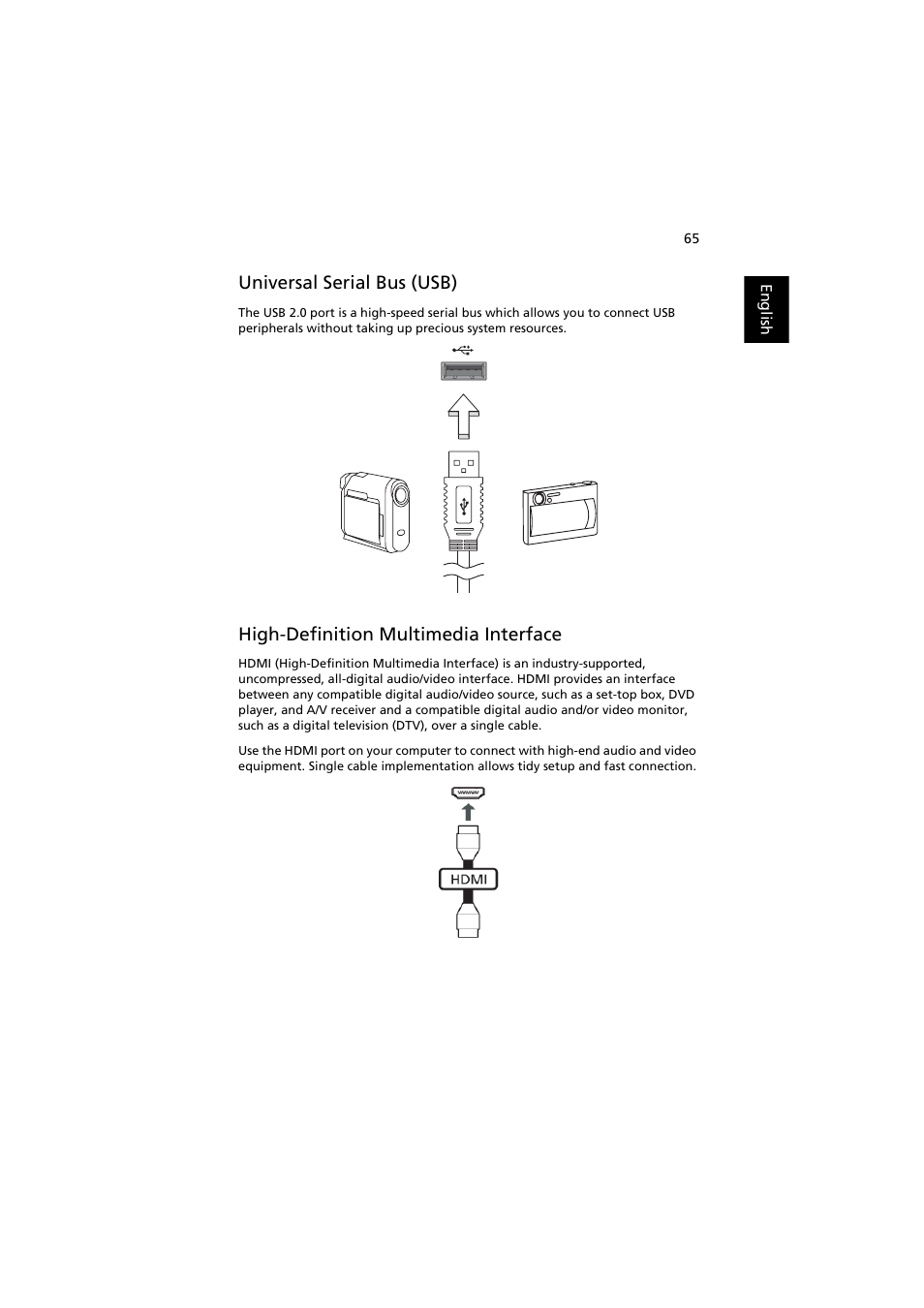 Universal serial bus (usb), High-definition multimedia interface | Acer Aspire 8920G User Manual | Page 85 / 109