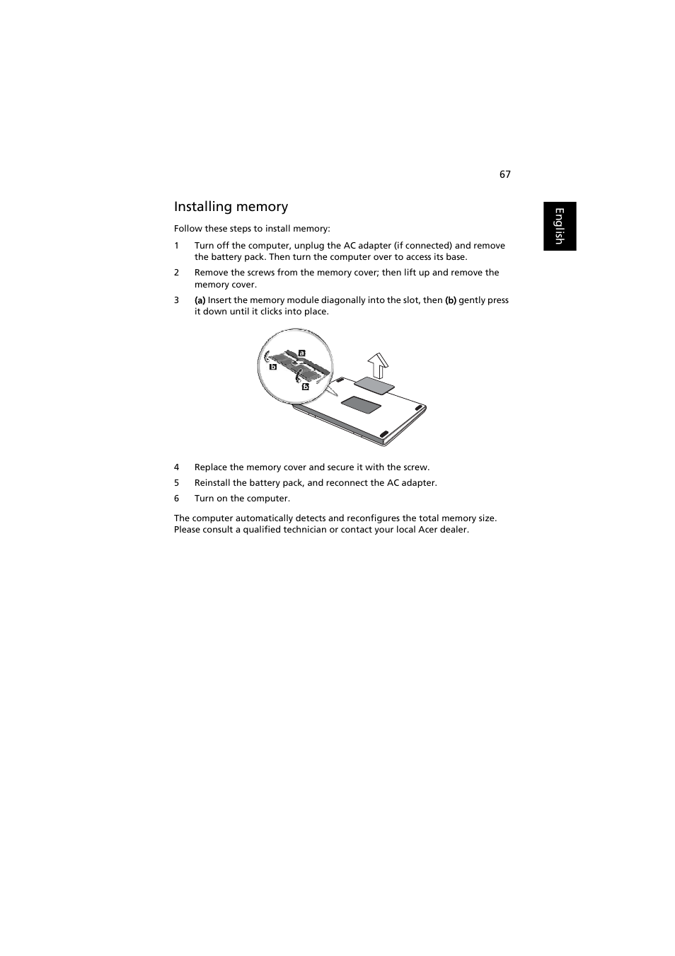 Installing memory | Acer Aspire 8920G User Manual | Page 87 / 109