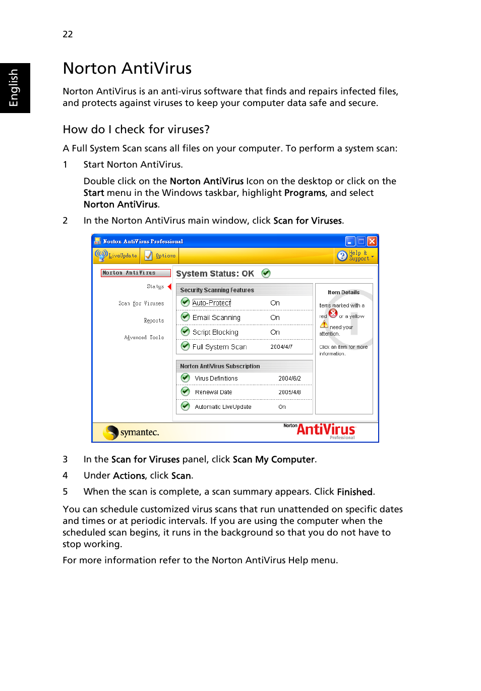 Norton antivirus | Acer TravelMate 4020 User Manual | Page 30 / 66