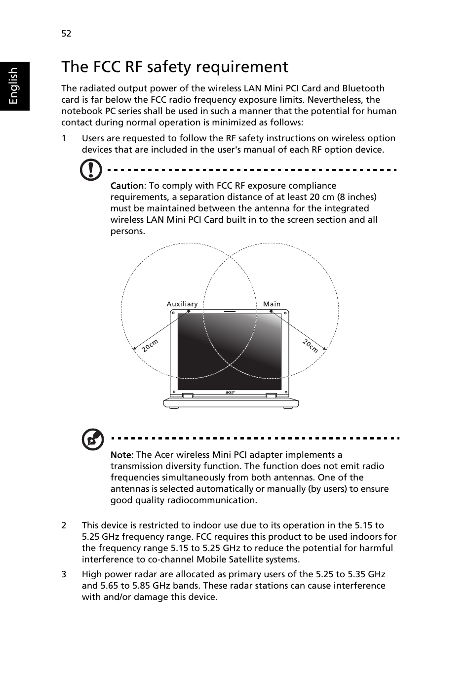 The fcc rf safety requirement | Acer TravelMate 4020 User Manual | Page 60 / 66