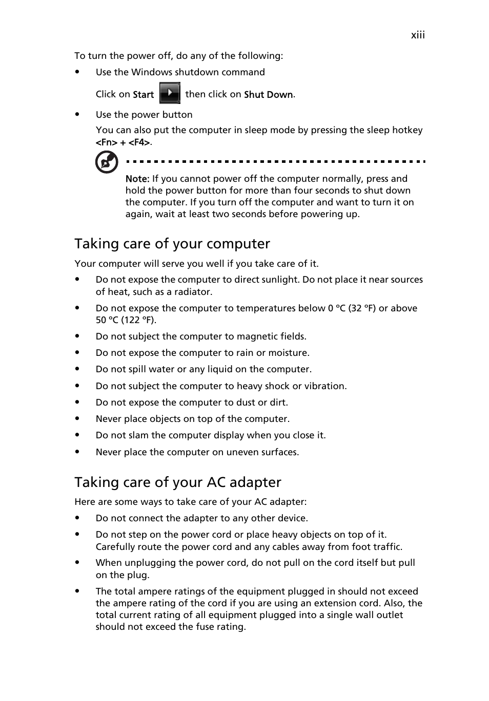 Taking care of your computer, Taking care of your ac adapter | Acer Ferrari 3400 User Manual | Page 13 / 78