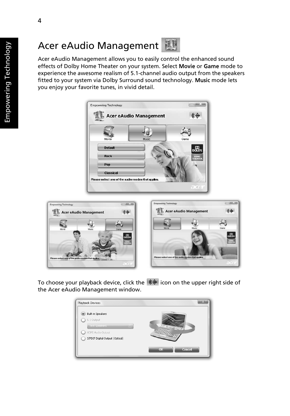 Acer eaudio management | Acer Ferrari 3400 User Manual | Page 22 / 78