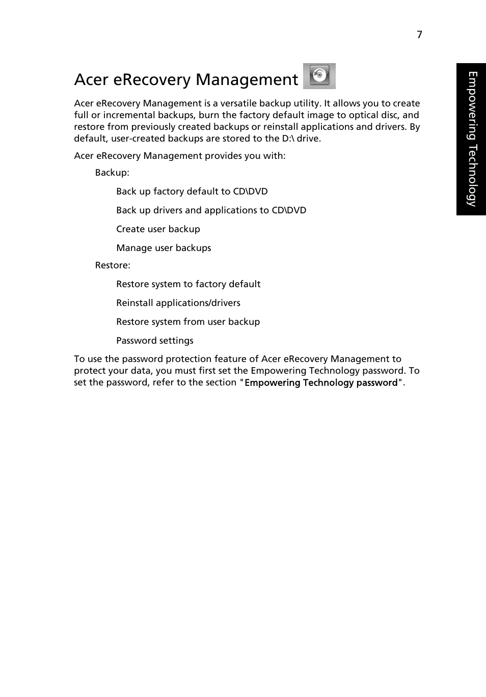 Acer erecovery management | Acer Ferrari 3400 User Manual | Page 25 / 78