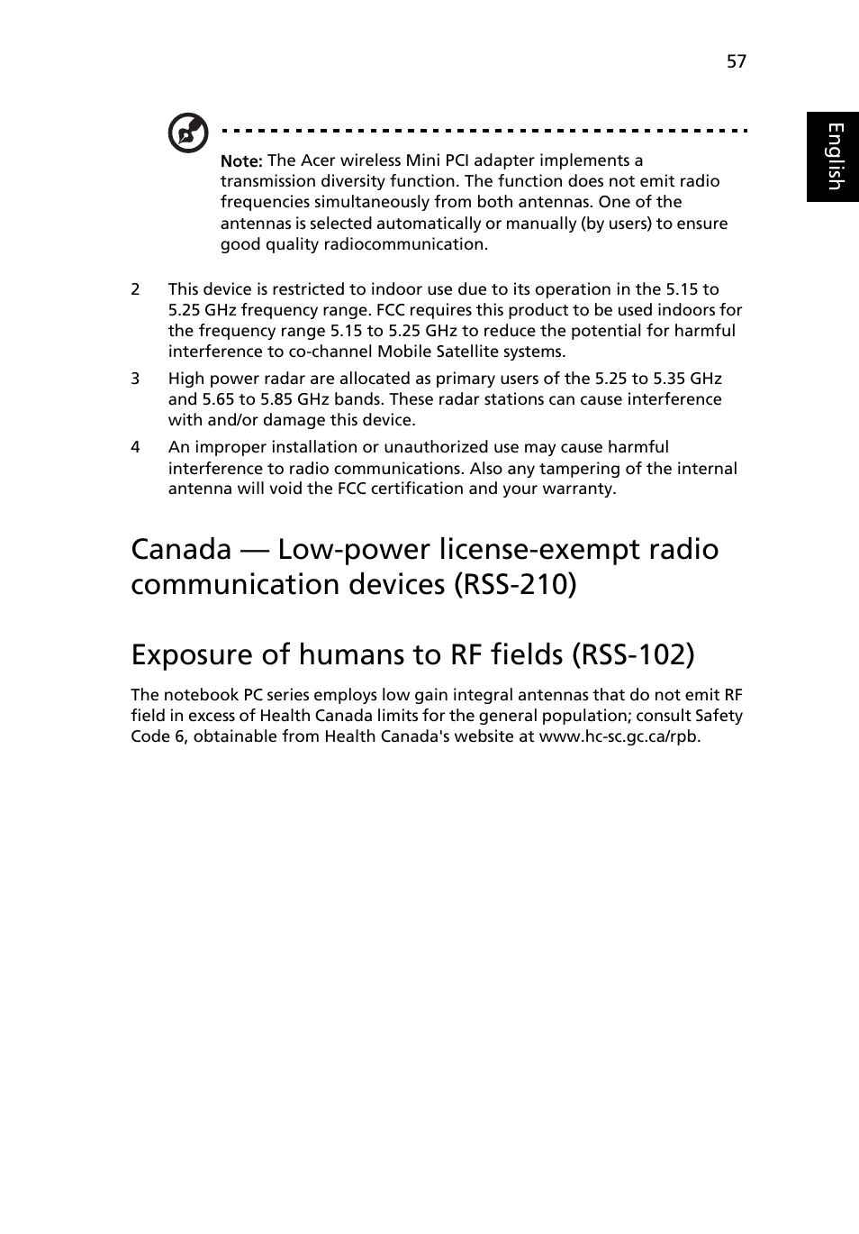 Exposure of humans to rf fields (rss-102) | Acer Ferrari 3400 User Manual | Page 75 / 78