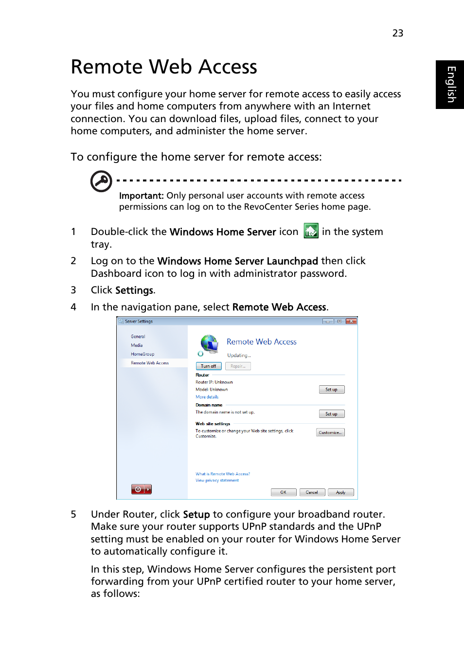 Remote web access | Acer RC111 User Manual | Page 25 / 38