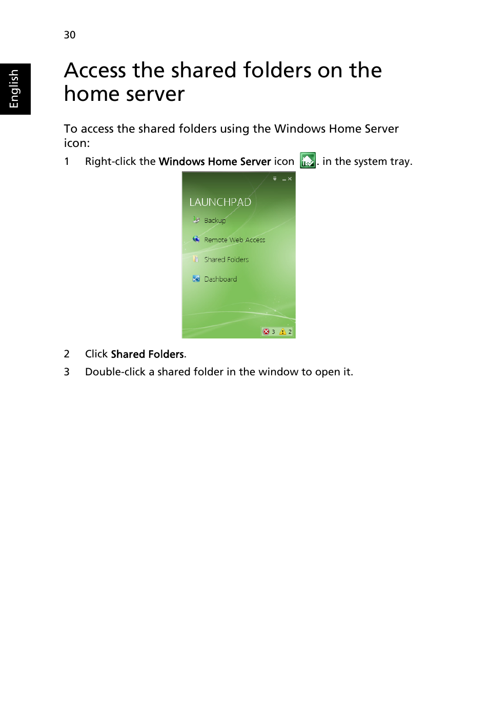 Access the shared folders on the home server | Acer RC111 User Manual | Page 32 / 38