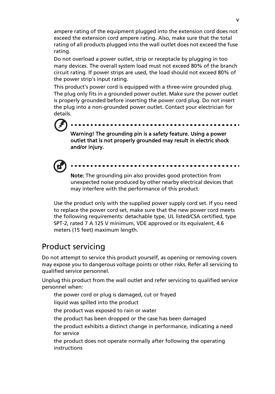 Product servicing | Acer G246HQL User Manual | Page 5 / 28