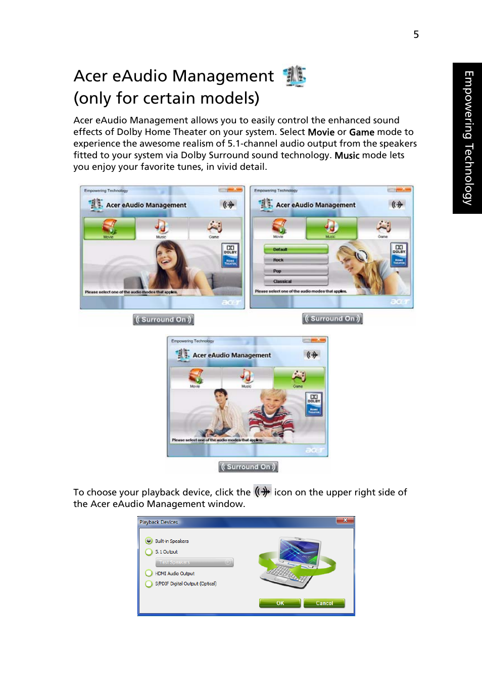 Acer eaudio management (only for certain models) | Acer Aspire 5930Z User Manual | Page 23 / 95