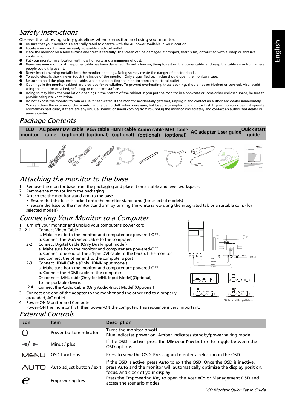 Acer H276HL User Manual | 2 pages
