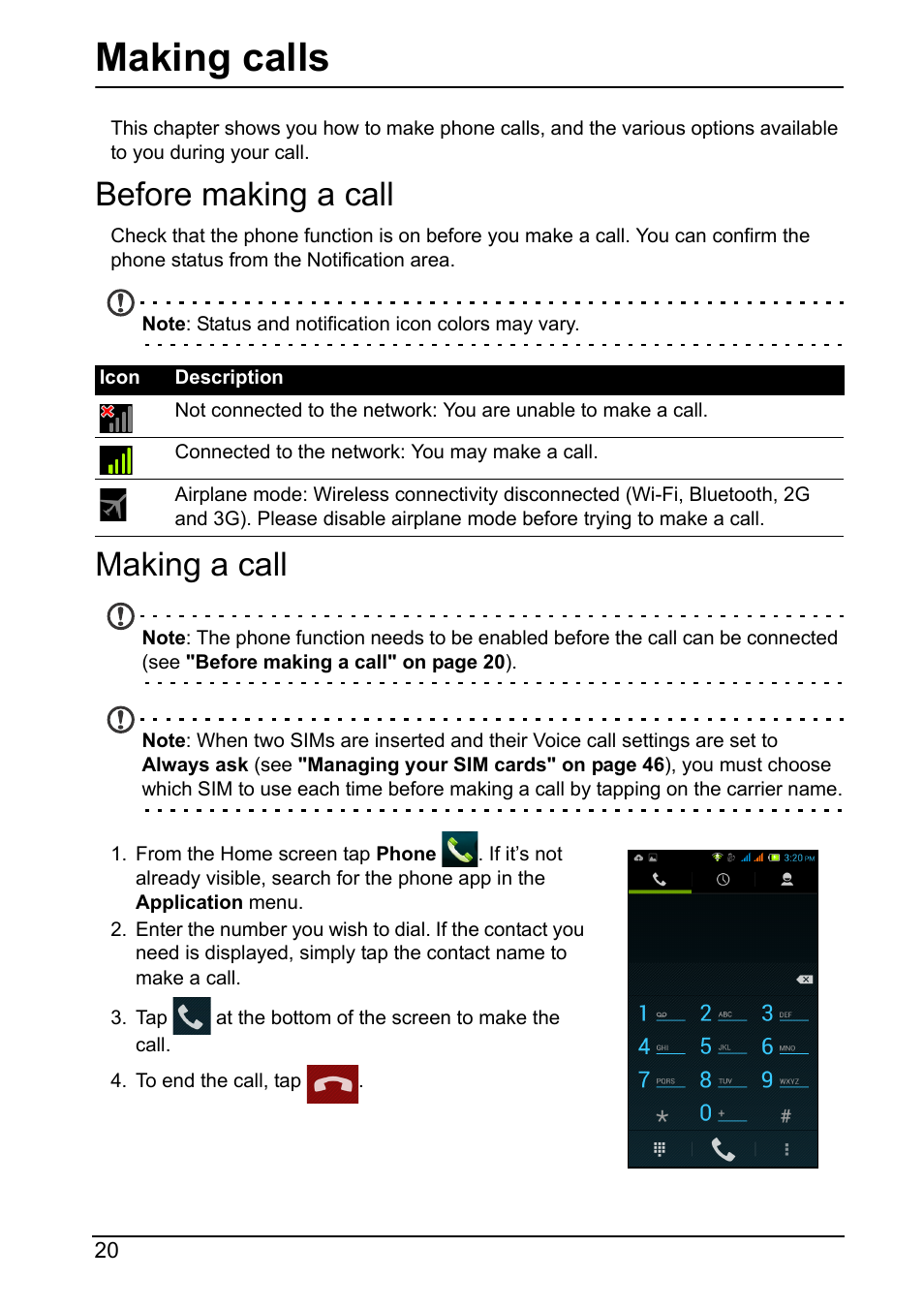 Making calls, Before making a call, Making a call | Before making a call making a call | Acer Z160 User Manual | Page 20 / 60