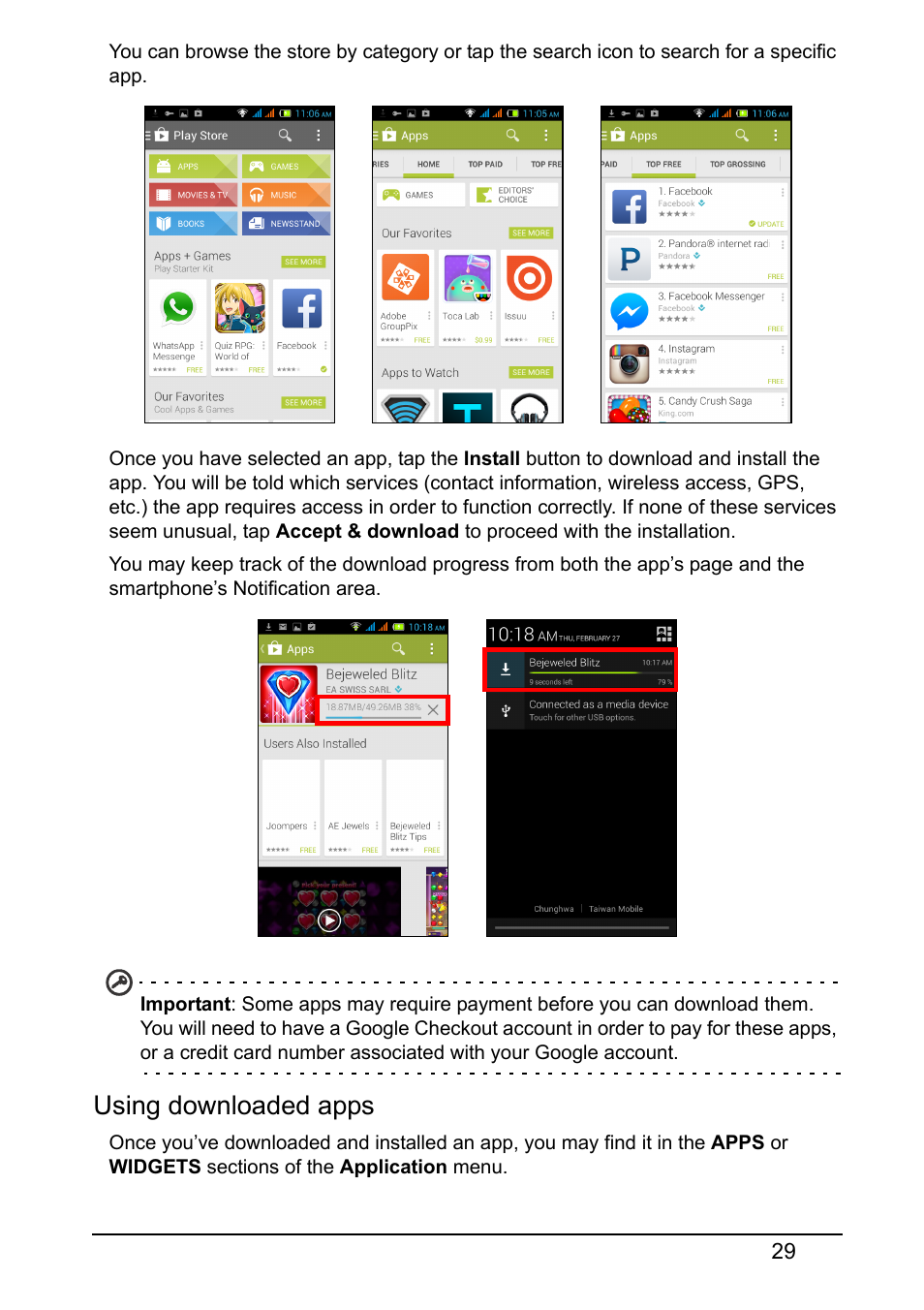 Using downloaded apps | Acer Z160 User Manual | Page 29 / 60