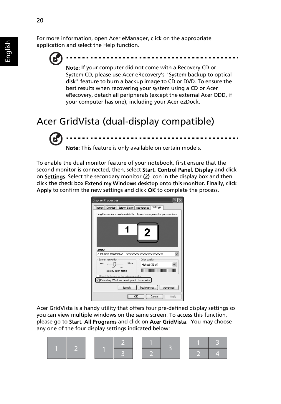 Acer gridvista (dual-display compatible) | Acer Aspire 1640 User Manual | Page 30 / 80