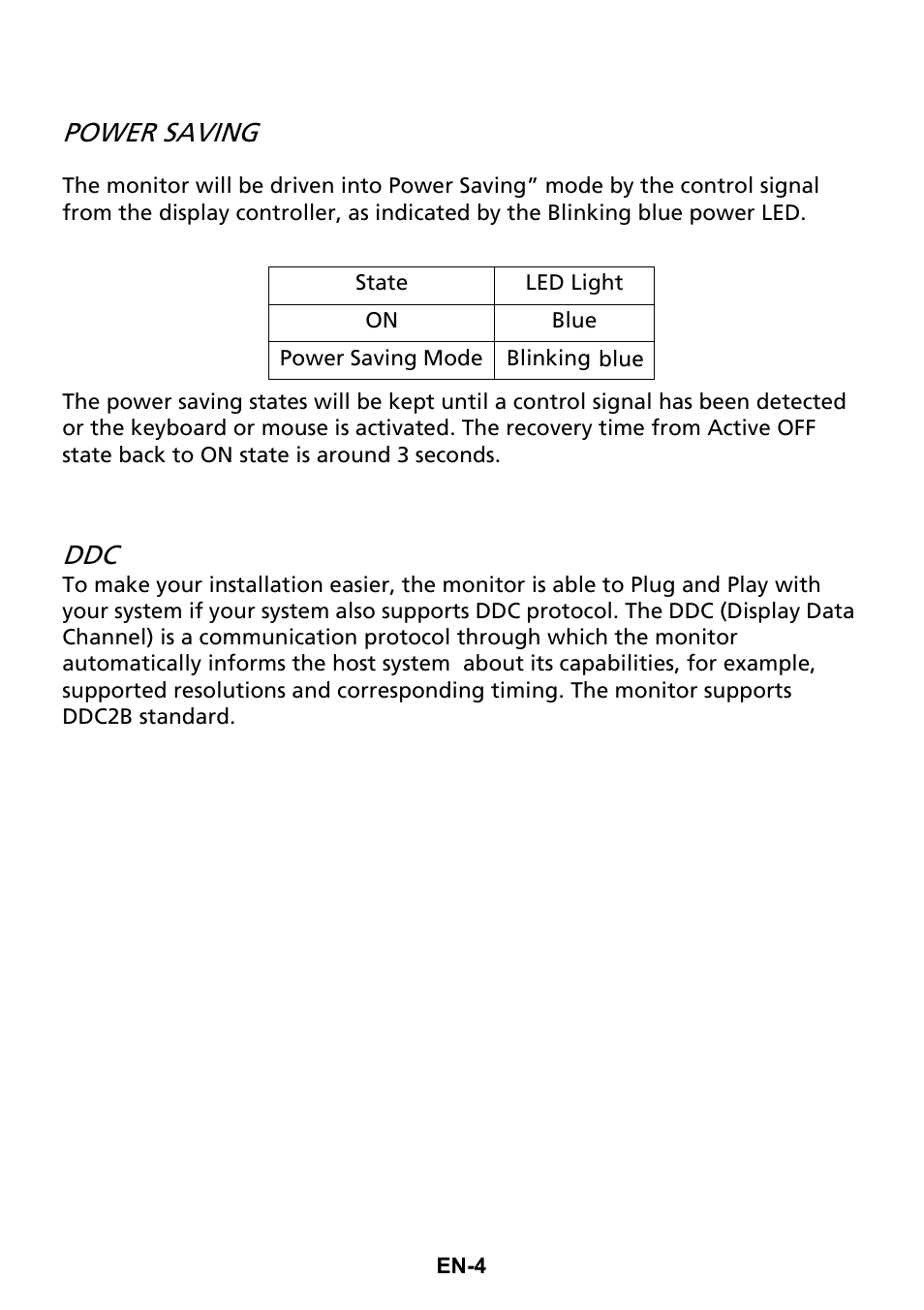 Power saving ddc, Power saving | Acer S200HQL User Manual | Page 13 / 27