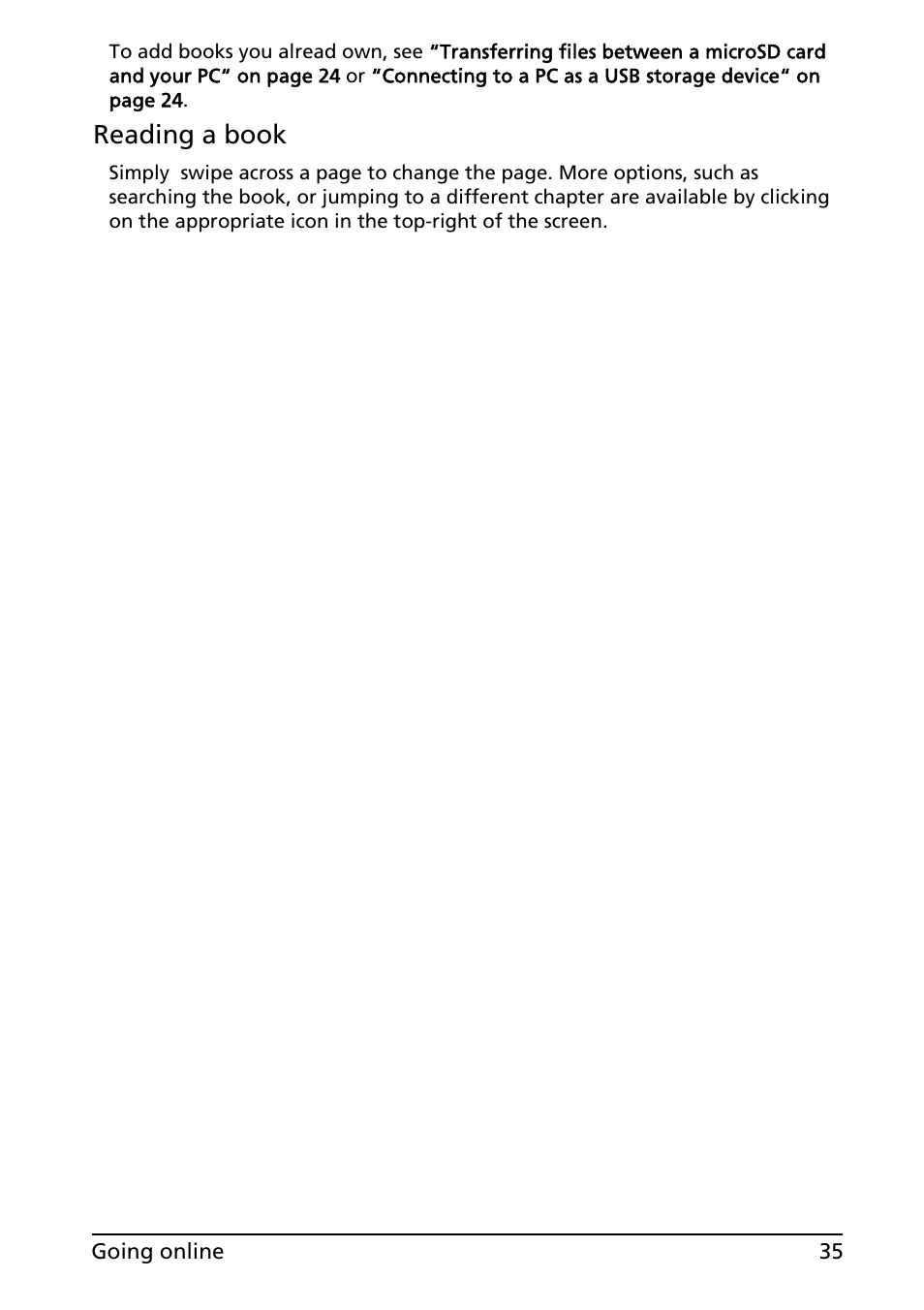 Reading a book | Acer A100 User Manual | Page 37 / 82
