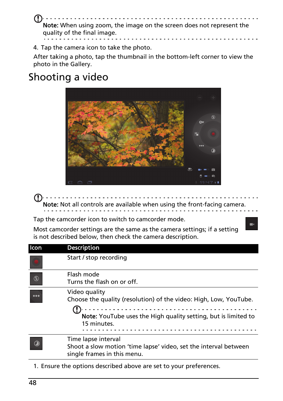 Shooting a video | Acer A100 User Manual | Page 50 / 82