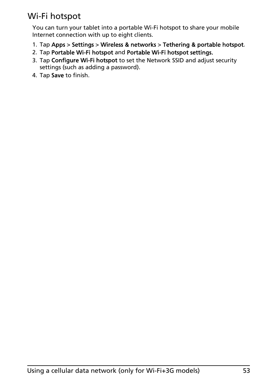 Wi-fi hotspot | Acer A100 User Manual | Page 55 / 82