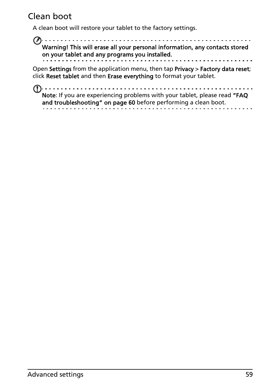 Clean boot | Acer A100 User Manual | Page 61 / 82