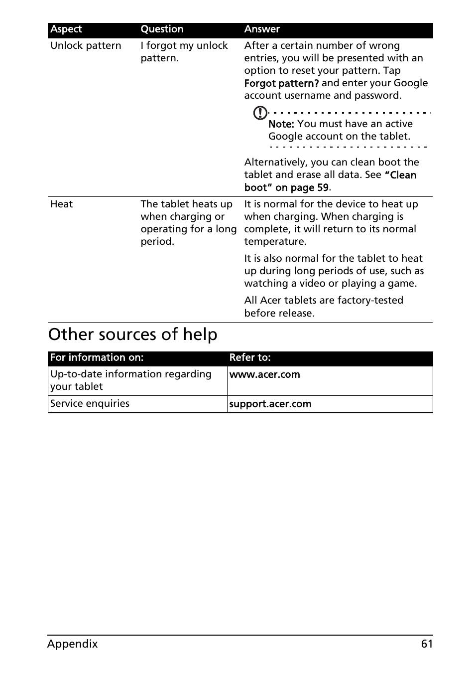 Other sources of help | Acer A100 User Manual | Page 63 / 82