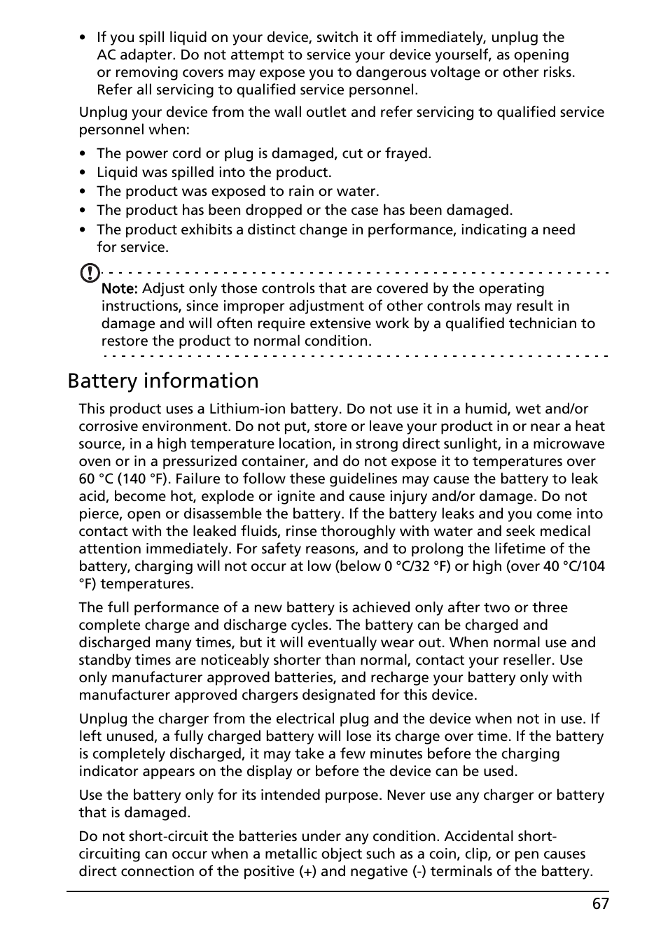 Battery information | Acer A100 User Manual | Page 69 / 82