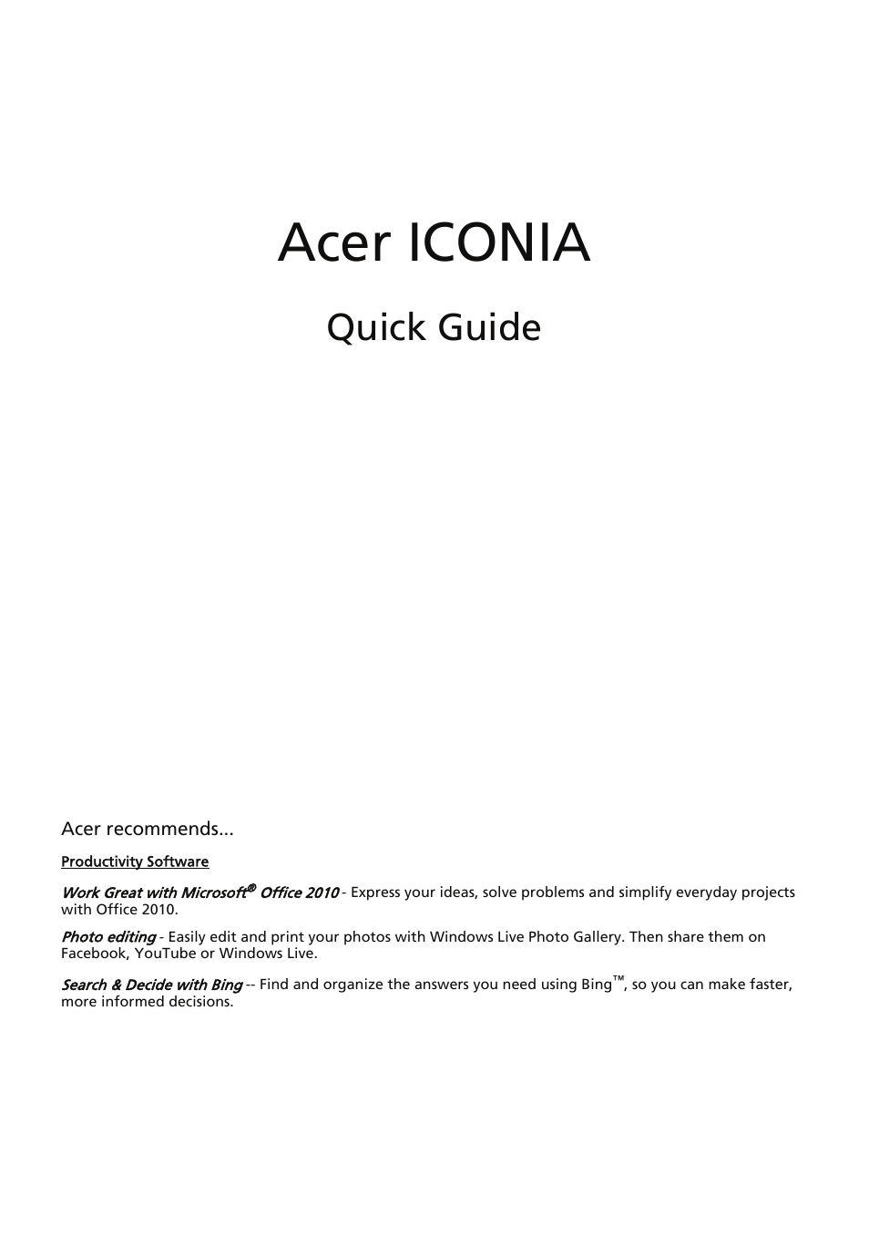 Acer ICONIA User Manual | 66 pages