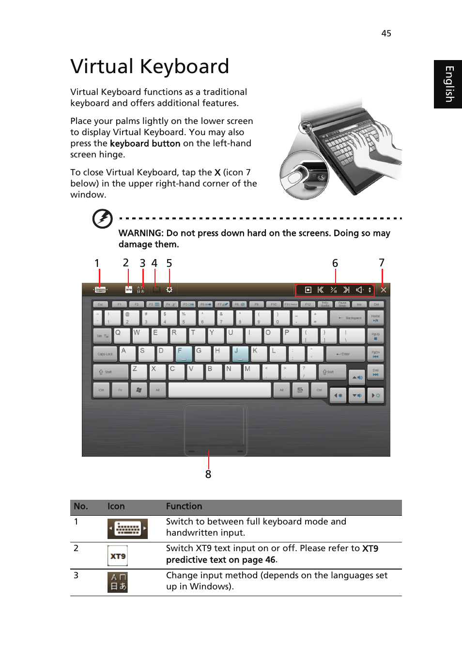 Virtual keyboard, Oard (please refer to virtual | Acer ICONIA User Manual | Page 49 / 66