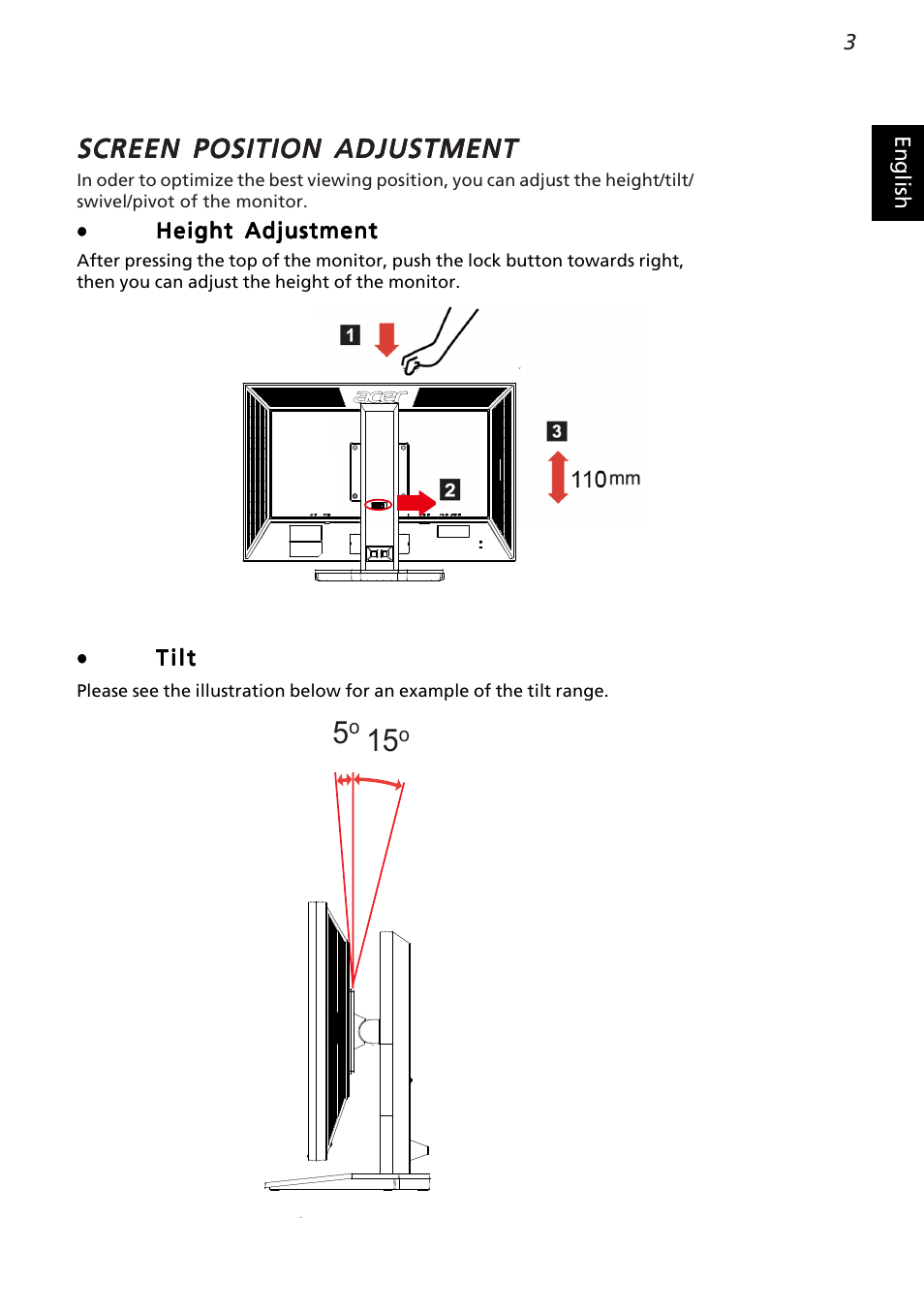 Screen position adjustment | Acer B243PWL User Manual | Page 15 / 28