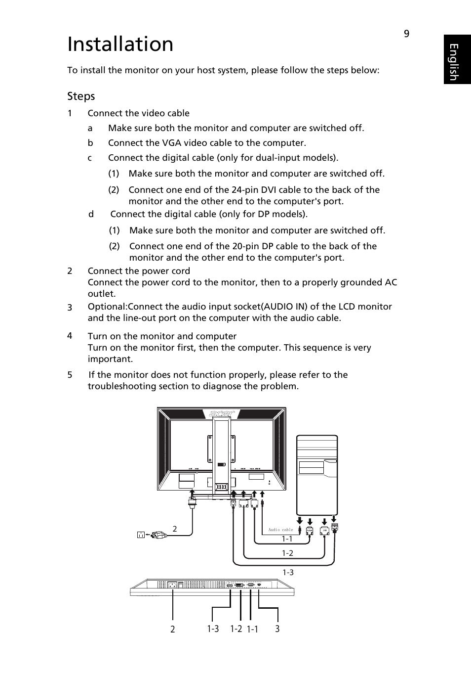 Installation | Acer B243PWL User Manual | Page 21 / 28