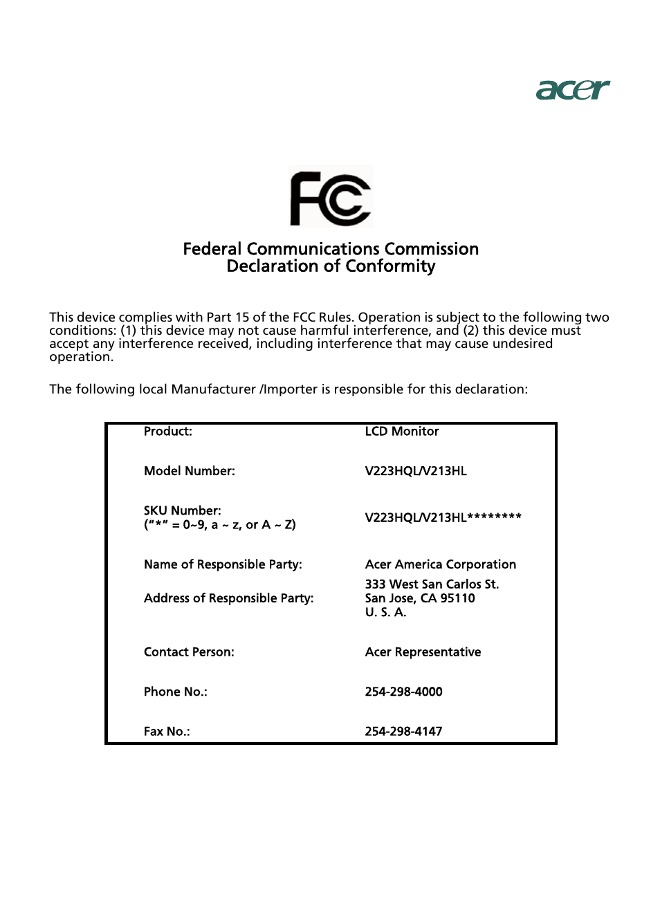Acer V213HL User Manual | Page 11 / 28