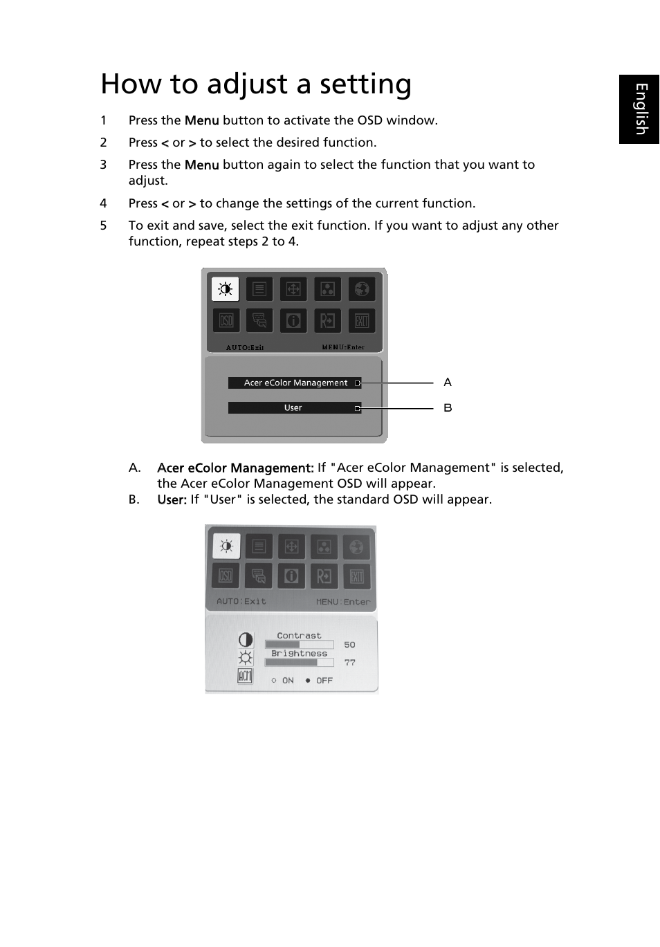 How to adjust a setting | Acer V213HL User Manual | Page 23 / 28