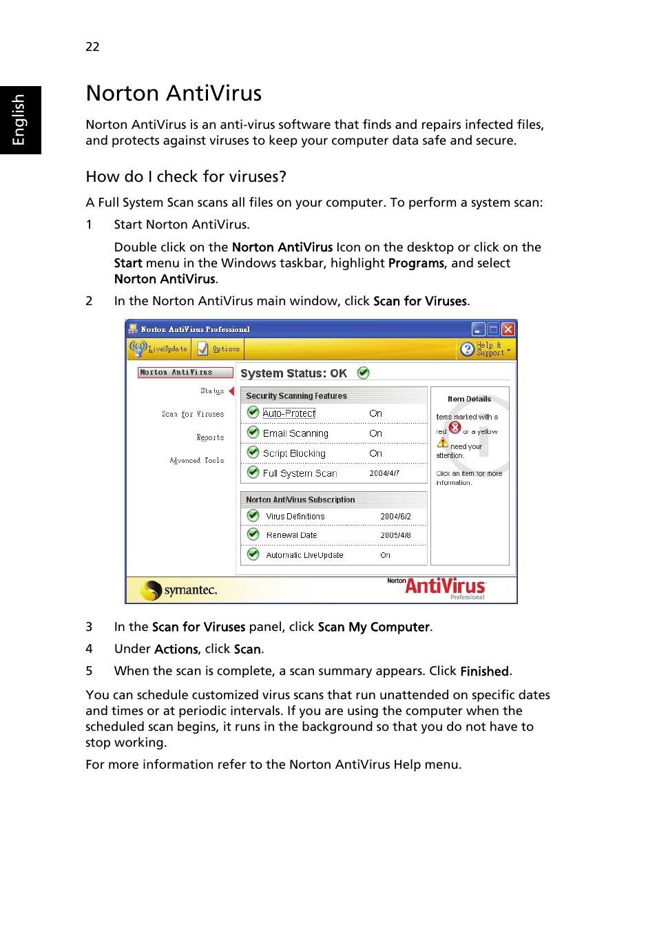Norton antivirus | Acer Extensa 6600 User Manual | Page 30 / 66