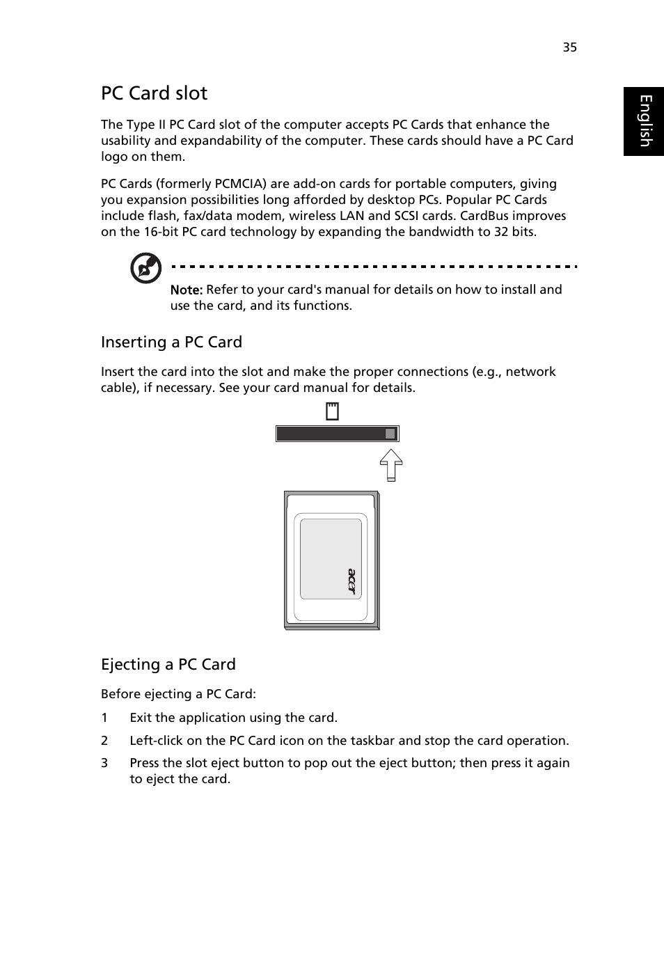 Pc card slot | Acer Extensa 6600 User Manual | Page 43 / 66