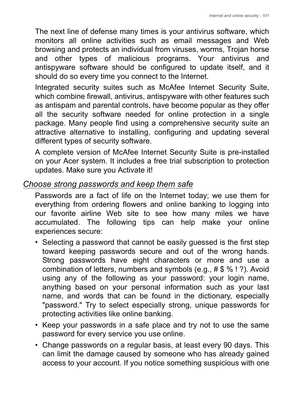 Choose strong passwords and keep them safe | Acer TravelMate P245-MP User Manual | Page 101 / 105