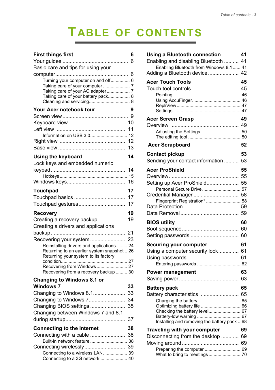 Acer TravelMate P245-MP User Manual | Page 3 / 105