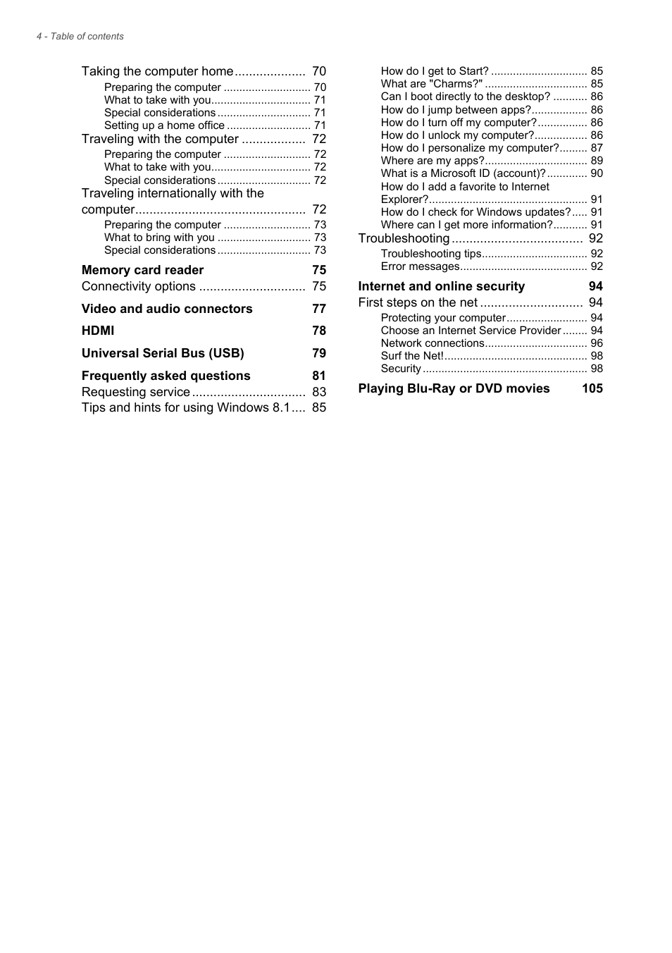 Acer TravelMate P245-MP User Manual | Page 4 / 105