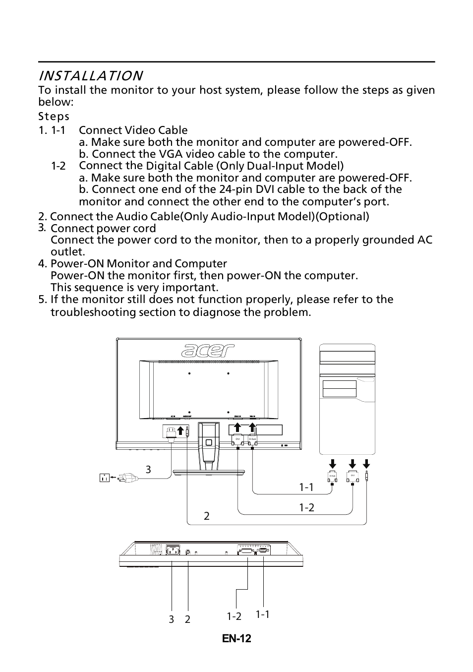 Installation | Acer P196WV User Manual | Page 13 / 23